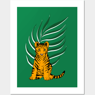 Tiger Cub with a Palm Leaf Posters and Art